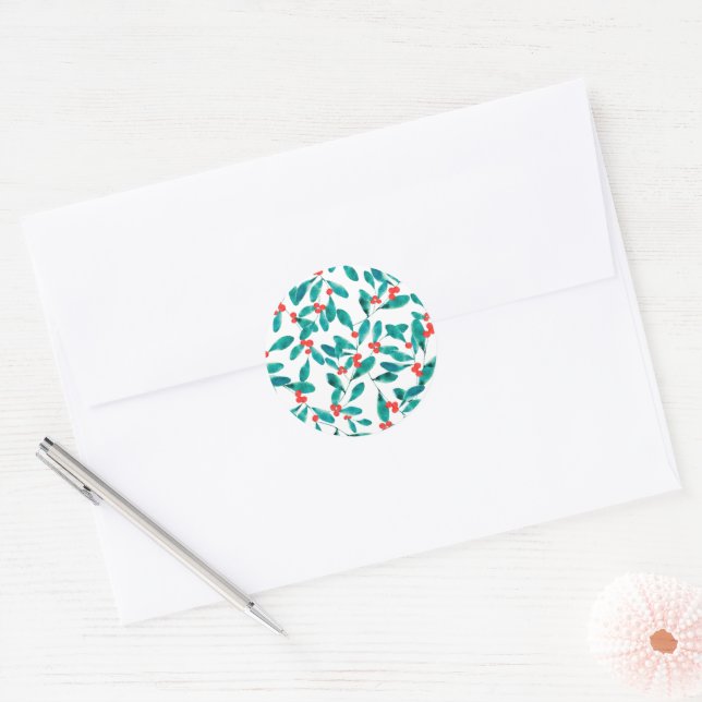 Winterberry (Festive) Classic Round Sticker (Envelope)