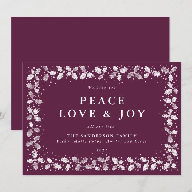 Winterberry Holly + Berries Border Flat Non Photo Holiday Card (Front/Back)