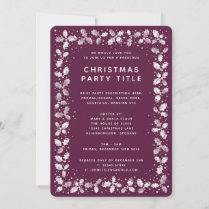 Winterberry Holly Leaf Border Christmas Party Invitation