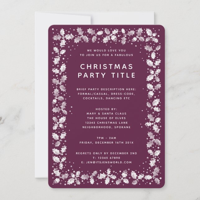 Winterberry Holly Leaf Border Christmas Party Invitation (Front)