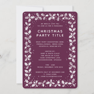 Winterberry Holly Leaf Border Christmas Party Invitation