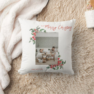 Winterberry Holly   Merry Christmas   Family Photo Cushion