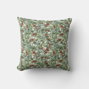 Winterberry Holly, Red Berries, Pine Cones Cushion