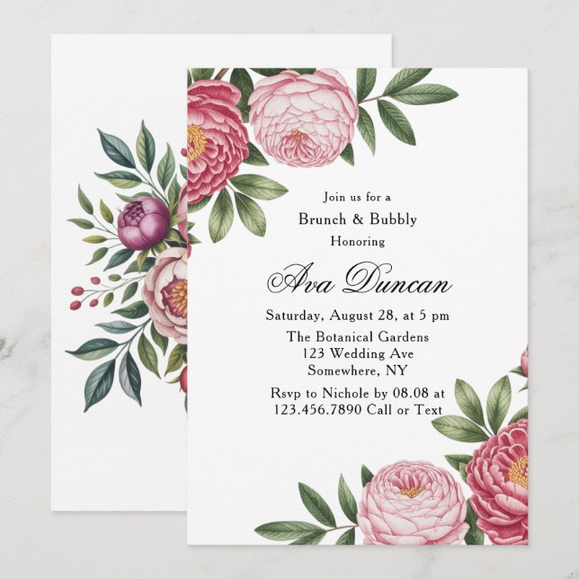 Winterberry Primrose Floral Brunch & Bubbly Invitation (Front/Back)
