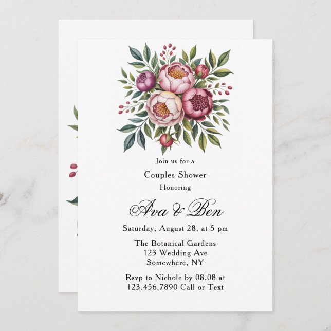 Winterberry Primrose Paint Floral Couples Shower Invitation (Front/Back)