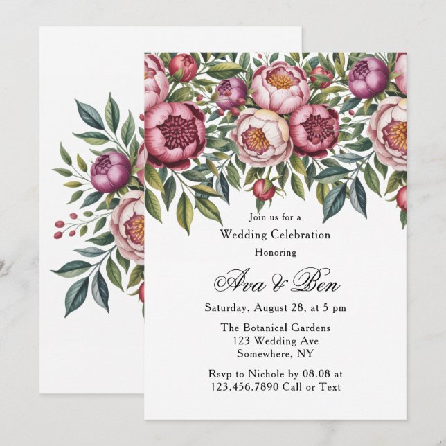 Winterberry Primrose Painted Floral Wedding Invitation (Front/Back)