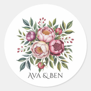 Winterberry Primrose Watercolor Floral Wedding Classic Round Sticker