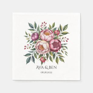 Winterberry Primrose Watercolor Floral Wedding Napkin