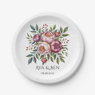 Winterberry Primrose Watercolor Floral Wedding Paper Plate