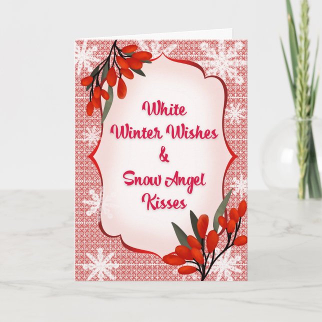 Winterberry White Winter Wishes Snow Angel Kisses  Card (Front)