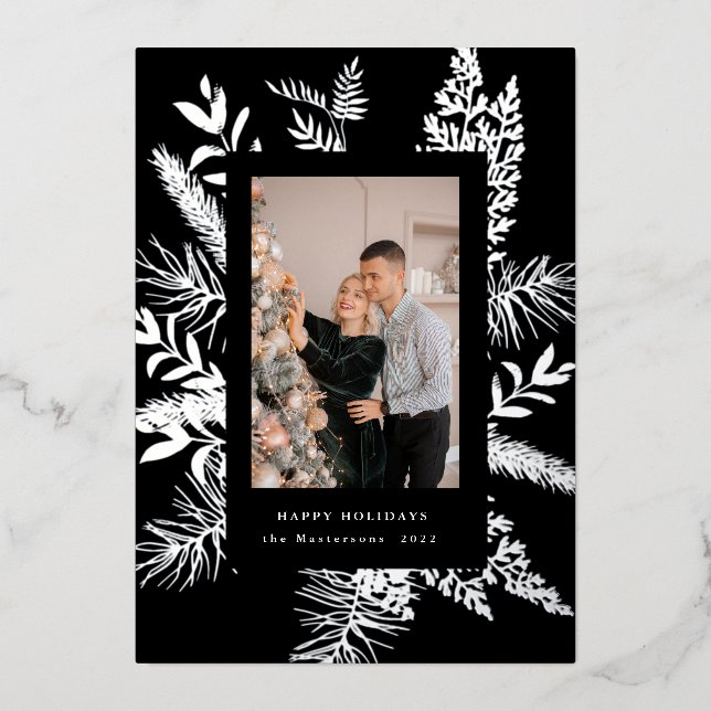 wintergreen foliage elegant photo holiday card (Front)