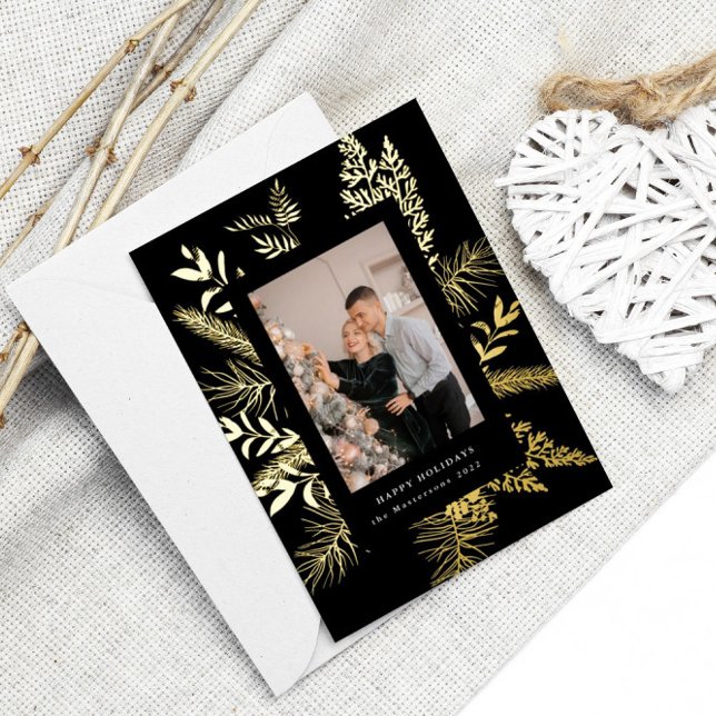 wintergreen foliage elegant photo holiday foil inv (Creator Uploaded)