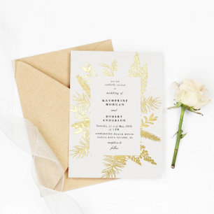 wintergreen foliage elegant wedding invitation