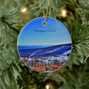 Wintergreen Virginia Mountain Ski Resort in Winter Ceramic Tree Decoration