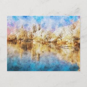 Winterlandschaft an Havel mit Enten, Aquarell. Postcard