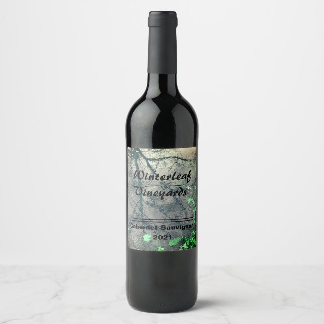 "Winterleaf" Green Bottom, Set of 6 Wine Labels (Front)