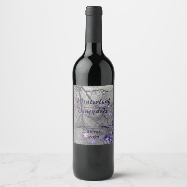 "Winterleaf" Lavender Bottom, Set of 6 Wine Labels (Front)