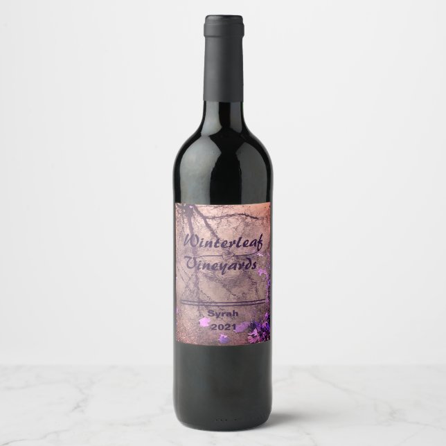 "Winterleaf" Salmon Top, Set of 6 Wine Labels (Front)
