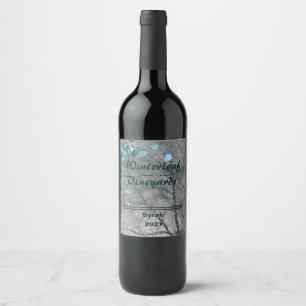 "Winterleaf" Teal Top, Set of 6 Wine Labels