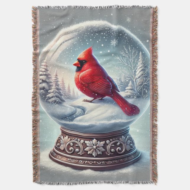 Winter's Cardinal Keepsake Throw Blanket (Front Vertical)