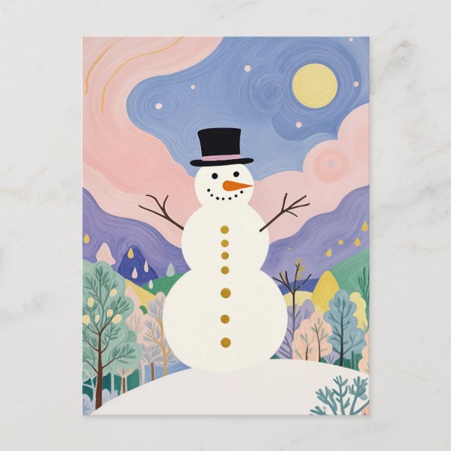 Winter's Cheerful Watcher Holiday Postcard (Front)