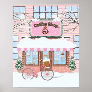 Winter's Embrace, A Cozy Coffee Shop in the Snow Poster