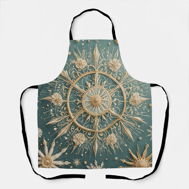 Winter's Golden Embrace: A Snowflake Serenade Apron (Front)