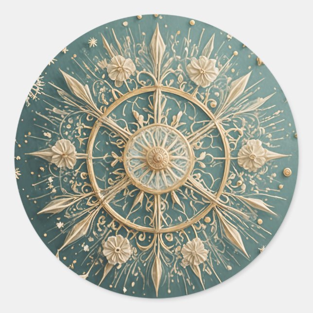 Winter's Golden Embrace: A Snowflake Serenade Classic Round Sticker (Front)