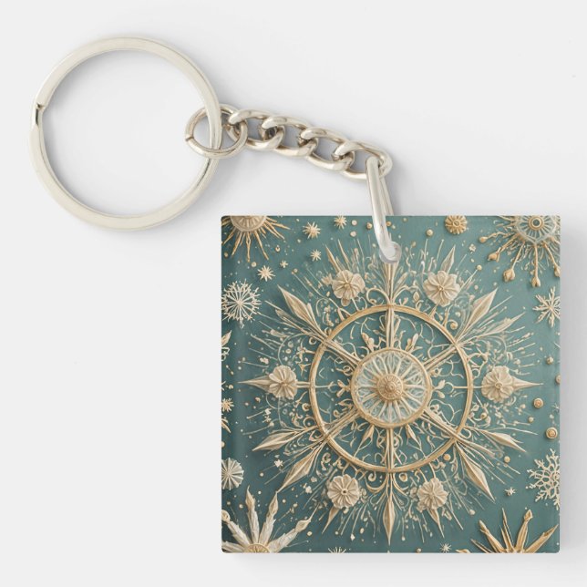 Winter's Golden Embrace: A Snowflake Serenade Key Ring (Front)