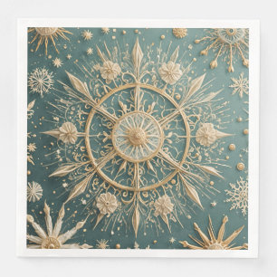 Winter's Golden Embrace: A Snowflake Serenade Napkin