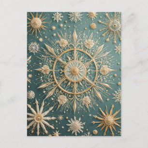 Winter's Golden Embrace: A Snowflake Serenade Postcard