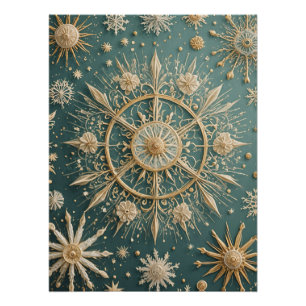 Winter's Golden Embrace: A Snowflake Serenade Poster