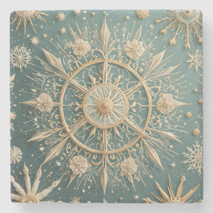 Winter's Golden Embrace: A Snowflake Serenade Stone Coaster