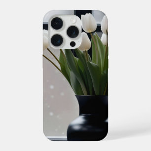 "Winter's Grace: White Tulips in a Black Vase iPhone 15 Pro Case