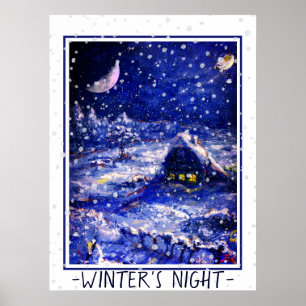 Winter's Night. Moon Crescent. Russia Poster