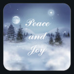 Winter's Night Sticker<br><div class="desc">Square sticker with an image of a beautiful winter night with a luminous full moon and a starlit sky and a customisable holiday sentiment. See matching greeting card, confetti and wrapping paper. See the entire Hanukkah Sticker collection under the CARDS & STICKERS category in the HOLIDAYS section.</div>