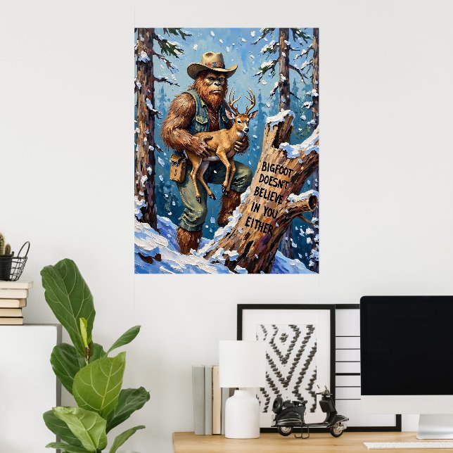 Winter's Quiet Companion: Bigfoot and the Fawn Poster (Home Office)