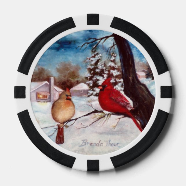 Winter's Serenity Cardinal Poker Chips (Front)