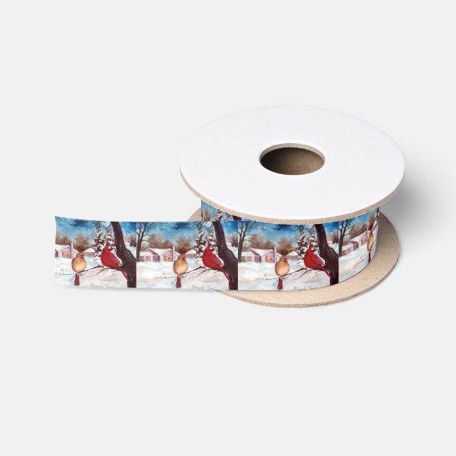 Winter's Serenity Cardinal Satin Ribbon (Spool)