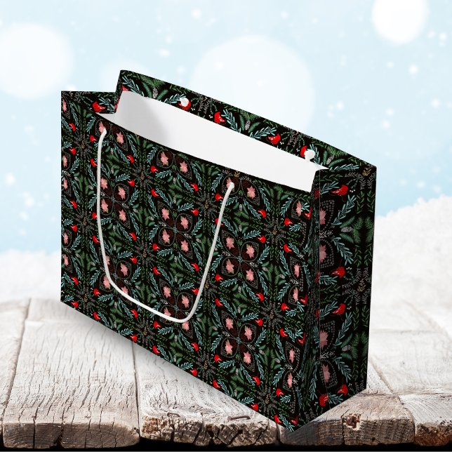 Winters Snowflakes, Poinsettias, Cardinals  Large Gift Bag (Creator Uploaded)