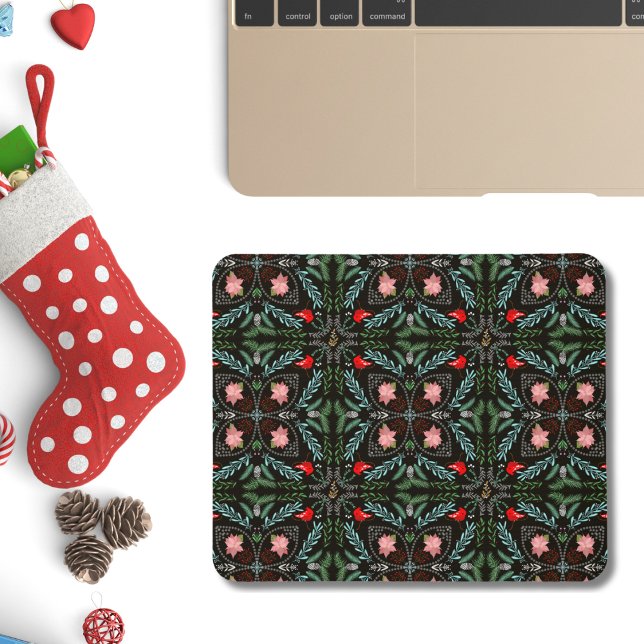 Winters Snowflakes, Poinsettias, Cardinals  Mouse Mat (Creator Uploaded)