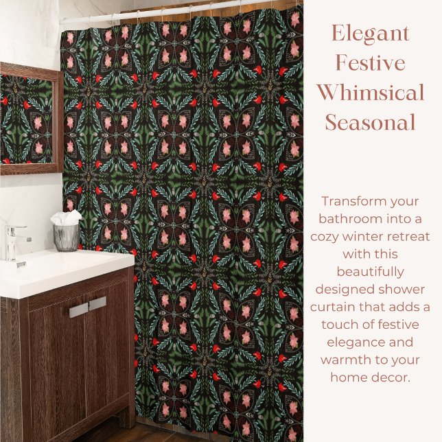 Winters Snowflakes, Poinsettias, Cardinals  Shower Curtain (Creator Uploaded)