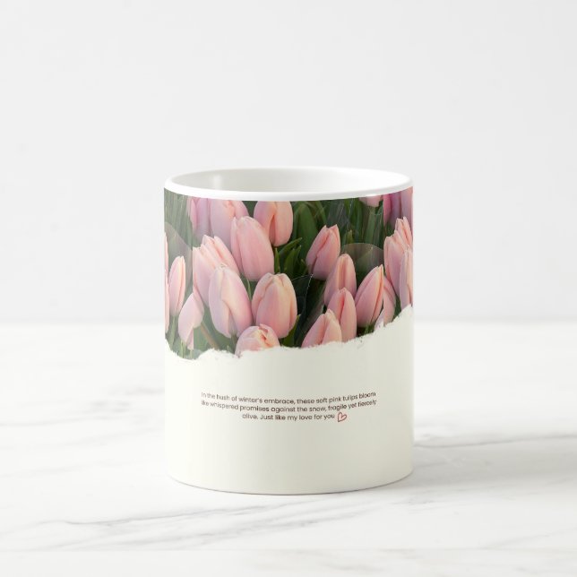 Winter's Whisper Pink Tulips – Romantic Snowy Cup (Center)