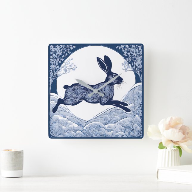 Winter's Whispers of Magical Hare Square Wall Clock (Home)