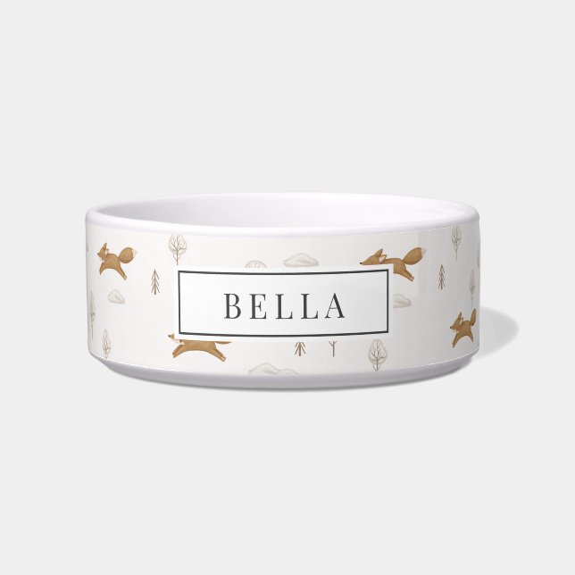 Winterscape Fox Pattern Name Pet Bowl (Front)