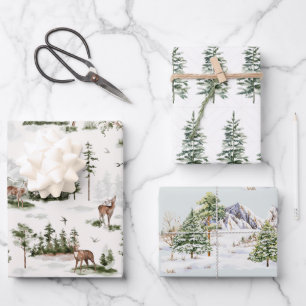Winterscape Tree Mountains Christmas Holiday Wrapping Paper Sheet