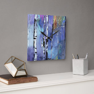 Wintersong in the Birch Woods Square Wall Clock