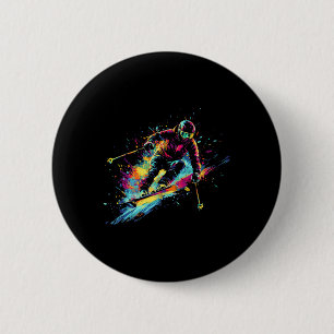 Wintersports Alpine Paint Splash Skier Snow Ski Bo 6 Cm Round Badge