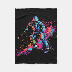 Wintersports Alpine Paint Splash Skier Snow Ski Bo Fleece Blanket