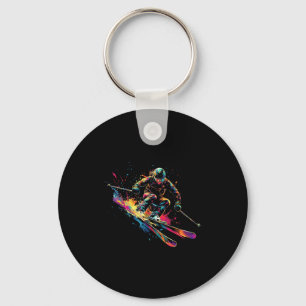 Wintersports Alpine Paint Splash Skier Snow Ski Bo Key Ring